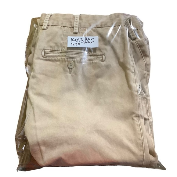 Peter Millar Raleigh Pants Sz 34W Washed Twill Flat Front Tan - Picture 8 of 8